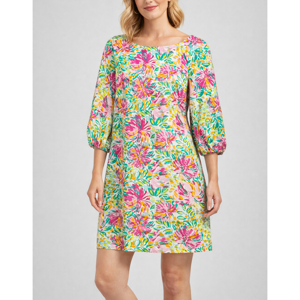 Lilly‎ Pulitzer Little Lilet Cindy Dress Womens 2 Green Silk Floral Shift Preppy